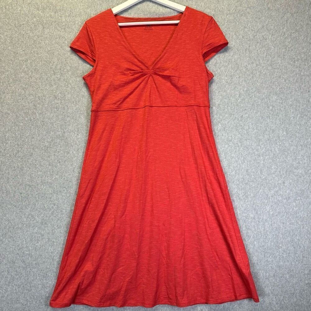 Horny Toad Women’s Size Medium Ruched Knee Length Dress coral Red Casual Stretch